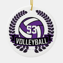 Lila und schwarzes 🏐 Volleyball-Logo Keramik Ornament