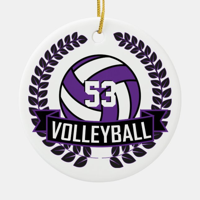 Lila und schwarzes 🏐 Volleyball-Logo Keramik Ornament (Vorne)