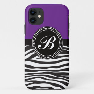 Lila und schwarzes Zebra Print Monogram iPhone Cas Case-Mate iPhone Hülle