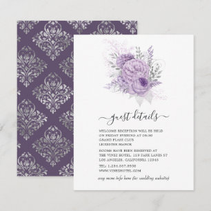 Lila und Silber Blumen Hochzeitsgast Details Begleitkarte