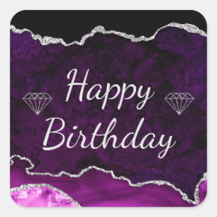 Lila und Silber Glitter Achat Alles Gute zum Gebur Quadratischer Aufkleber