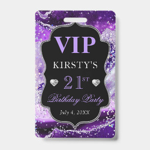 Lila und Silber Glitter Achat Geburtstag VIP Ausweis