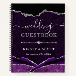 Lila und Silber Glitter Achat Hochzeitsgästebuch Notizbuch