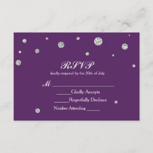 Lila und Silber Glitter Punkte RSVP Hochzeitskarte Karte