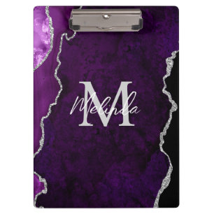 Lila und Silber Marmor Achat Klemmbrett