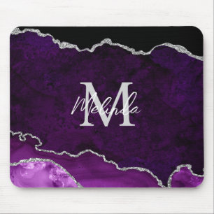 Lila und Silber Marmor Achat Mousepad