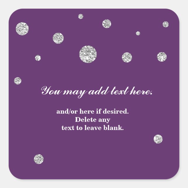 Lila- und Silberaufkleber für Glitzer Quadratischer Aufkleber (Vorderseite)