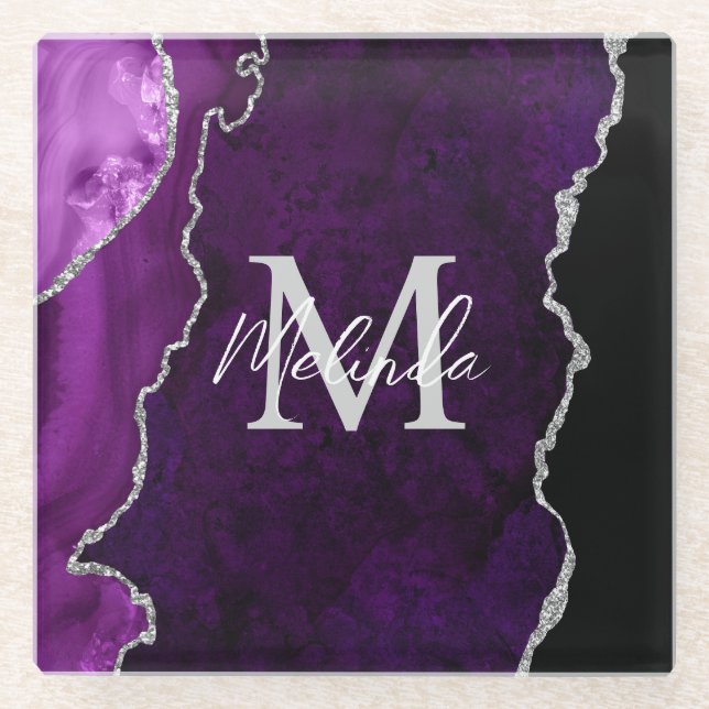 Lila und silberer Marmorschlauch Glasuntersetzer (Vorderseite)