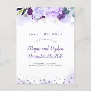 Lila und silberes Floral-Elegant Save the Date Ankündigungspostkarte