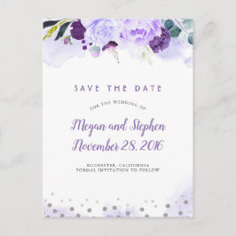 Lila und silberes Floral-Elegant Save the Date Ankündigungspostkarte