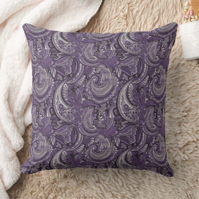 lila und silberes Paisley-Muster Kissen (Decke)