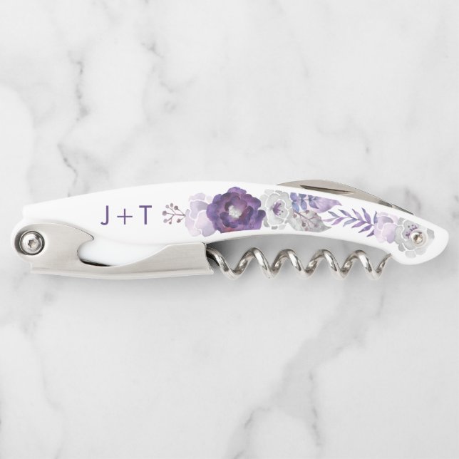 Lila und silberfarbene Hochzeit Kellnermesser (Vorderseite)