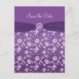 Lila und silberfarbene Save the Date Postkarte