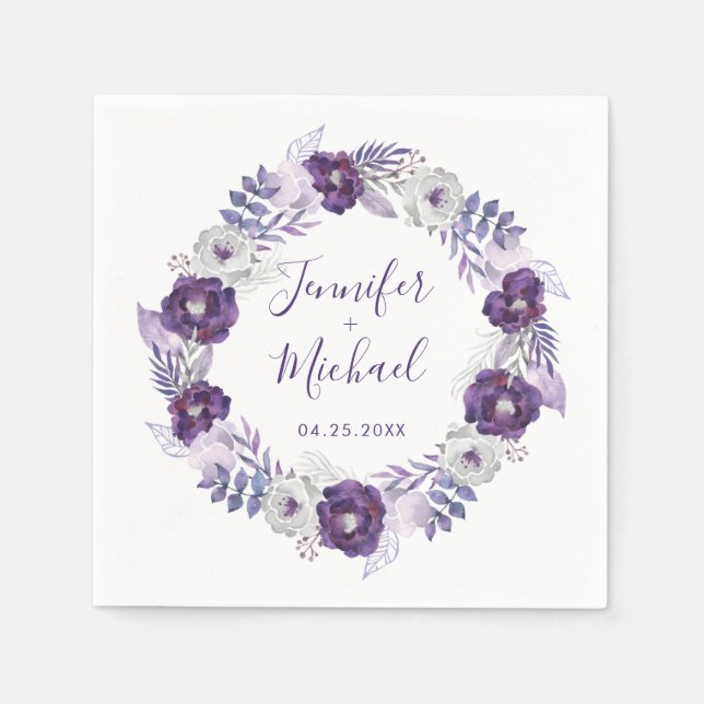 Lila und silberfarbenes Blumendraht Serviette (Vorderseite)