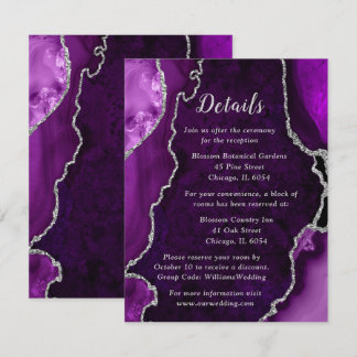 Lila und Silberne Achat Hochzeitsdetails Begleitkarte