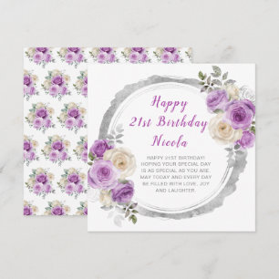 Lila und silberne elegante Blume Geburtstag Karte