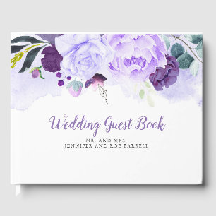Lila und Silberne Glitzer Blumenhochzeit Gästebuch