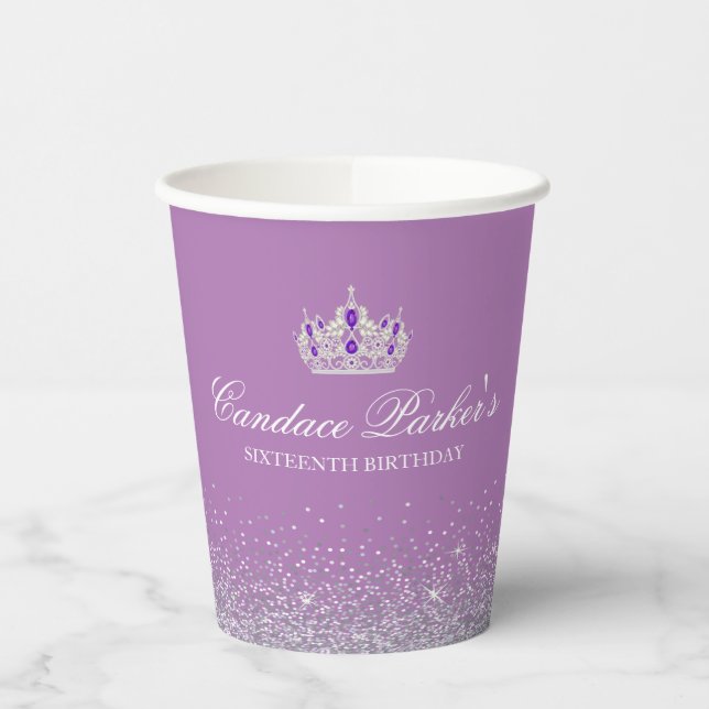 Lila und silberne Imitate Glitzer Custom Paper Cup Pappbecher (Links)
