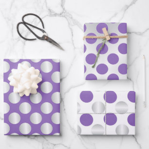 Lila und silberne Polka-Punkte Geschenkpapier Set