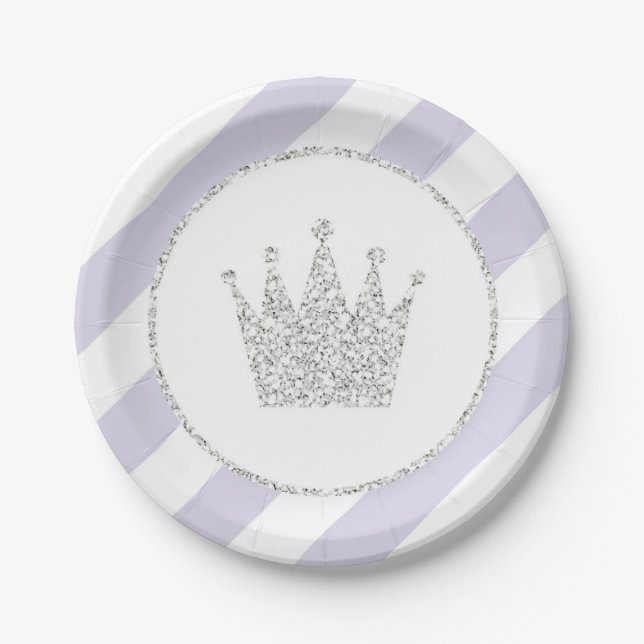 Lila und silberne Princess Crown Party Teller (Vorderseite)