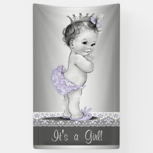 Lila und silberne Vintage-Baby-Party Banner