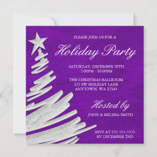 Lila und Silberne Weihnachtsbaumparty Einladung