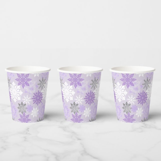 Lila und silberne Winterschneeflocken Pappbecher (Multi)