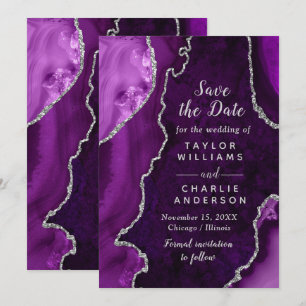 Lila und Silberner Achat-Marmor Save The Date Einladung