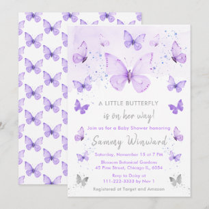Lila und silberner Schmetterling Baby Shower Einladung