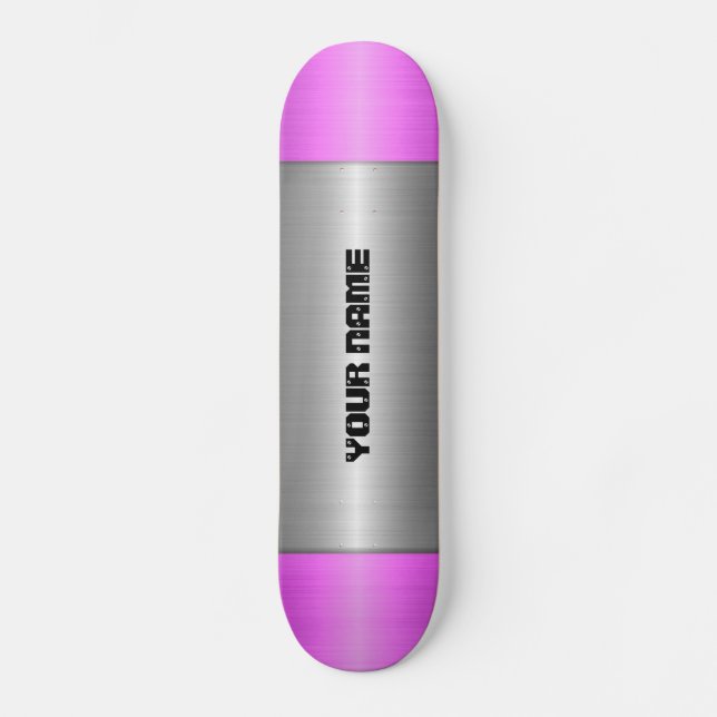 Lila und silbernes Edelstahlmetall Skateboard (Vorderseite)