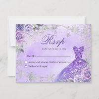 Lila und Silver Mis Quince RSVP-Karte
