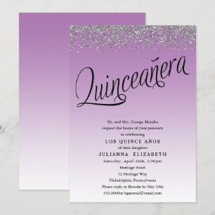 Lila und Silver Quinceanera 15. Geburtstag Einladung