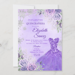 Lila und Silver Winter Quinceanera Einladung