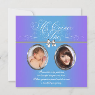 Lila und Türkis Blau Violett Foto Quinceanera Einladung