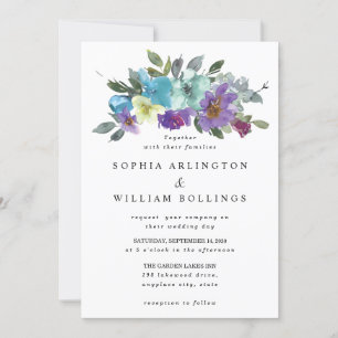 Lila und Türkis Florale Hochzeitseinladungen Einladung