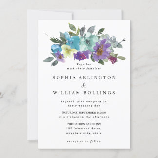 Lila und Türkis Florale Hochzeitseinladungen Einladung