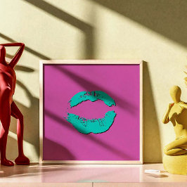 Lila und Türkis Küssende Lippen Poster