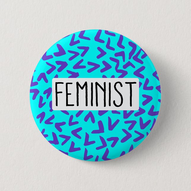 Lila und Türkis-Muster-Feminist-Knopf Button (Vorderseite)