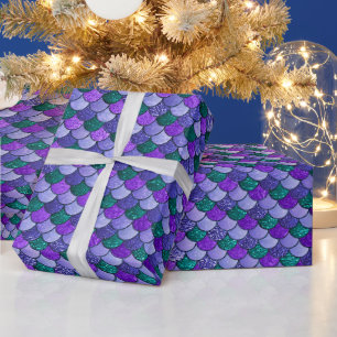 Lila und Türkis Ombre Glitter Meerjungfrau Schuppe Geschenkpapier