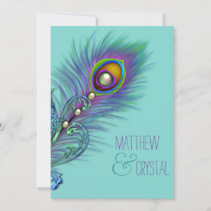 Lila und Türkisblaue Pfau-Hochzeit Einladung