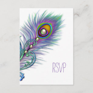 Lila und Türkisblauer Pfau RSVP Karte