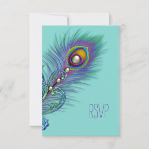 Lila und Türkisblauer Pfau RSVP Karte