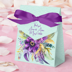 Lila und türkisfarbene Hochzeit von Florals Geschenkschachtel