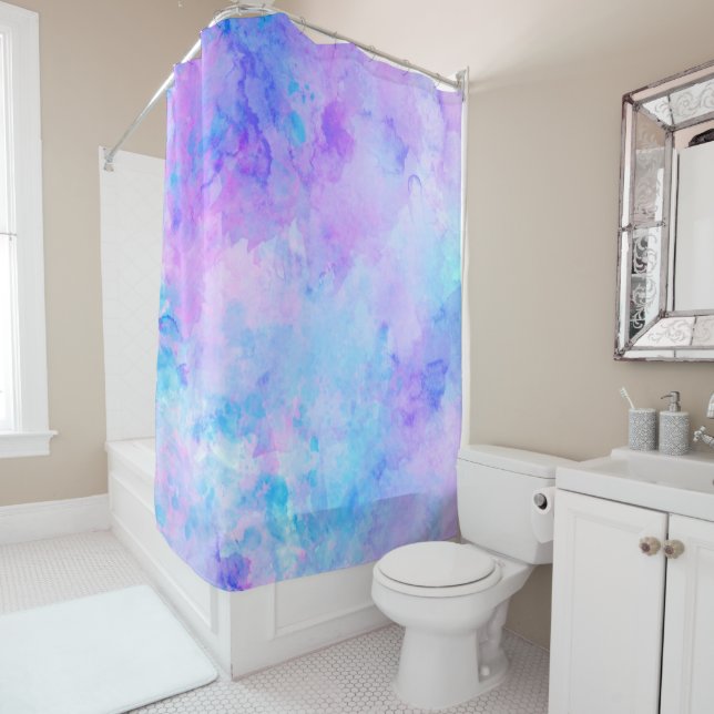 Lila und türkisfarbene Wasserfarben Duschvorhang (Beispiel)