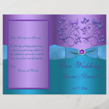 Lila und türkisfarbenes Hochzeitsprogramm