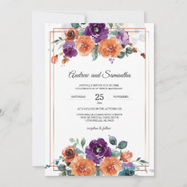 Lila und verblüffende Orangefarbene Hochzeitsfarbe Einladung