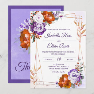 Lila und verbrannt-orange Hochzeit Einladung