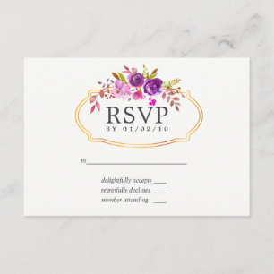 Lila und Violette Aquarell-Blumen-Hochzeits-RSVP RSVP Karte