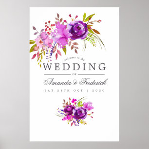 Lila und Violette Aquarell-Hochzeitsbegrüßung Poster