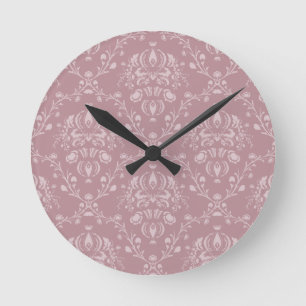 Lila und Weiß Damast Runde Wanduhr